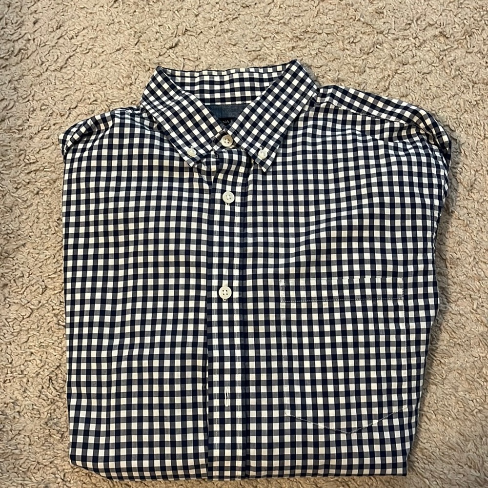 Banana Republic Small Dress Shirt Navy White plaid